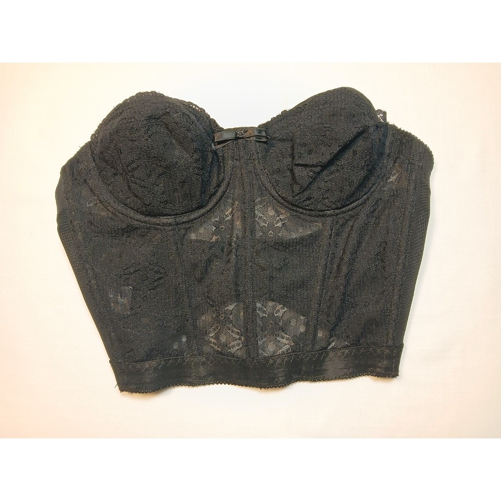 Vintage Gelmart Black Lace Strapless Bustier Corset Bra 8425 Size 32B 1980s